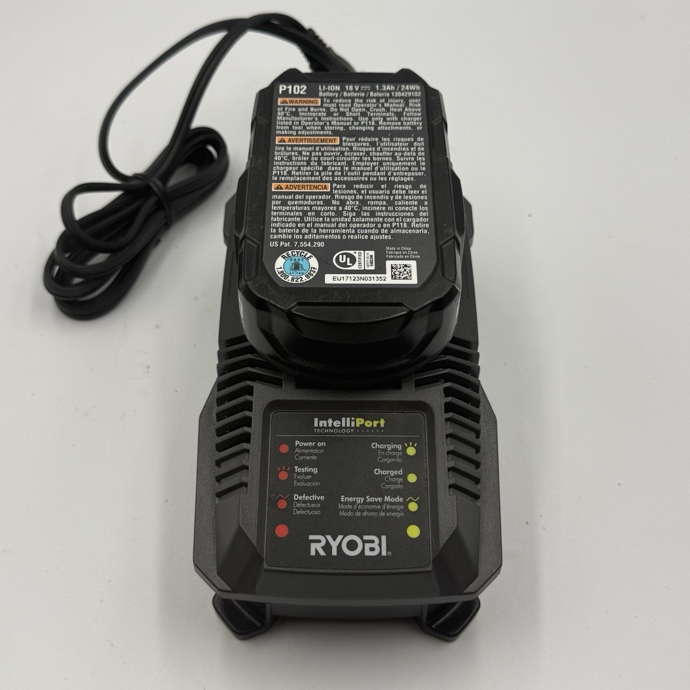Ryobi P102 18V ONE+ Lithium Ion Battery & IntelliPort Charger Bundle